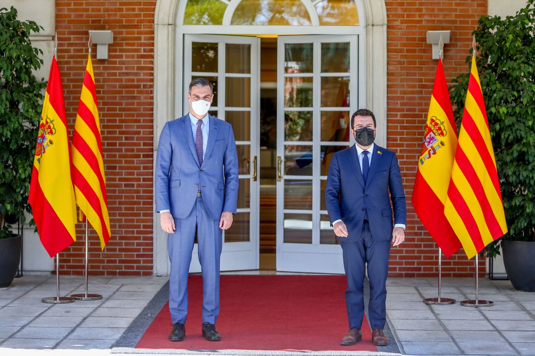 El presidente del Gobierno, Pedro Sánchez, recibe en el Palacio de la Moncloa al president de la Generalitat de Catalunya, Pere Aragonès El presidente del Gobierno, Pedro Sánchez, recibe en el Palacio de la Moncloa al president de la Generalitat de Catalunya, Pere Aragonès