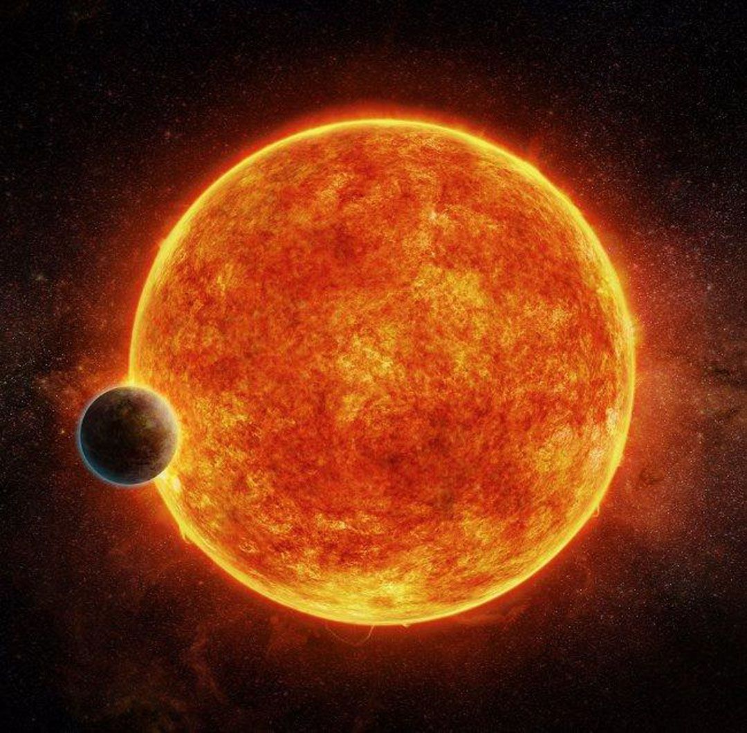 Concepción artística de una supertierra orbitando una estrella enana roja Concepción artística de una supertierra orbitando una estrella enana roja