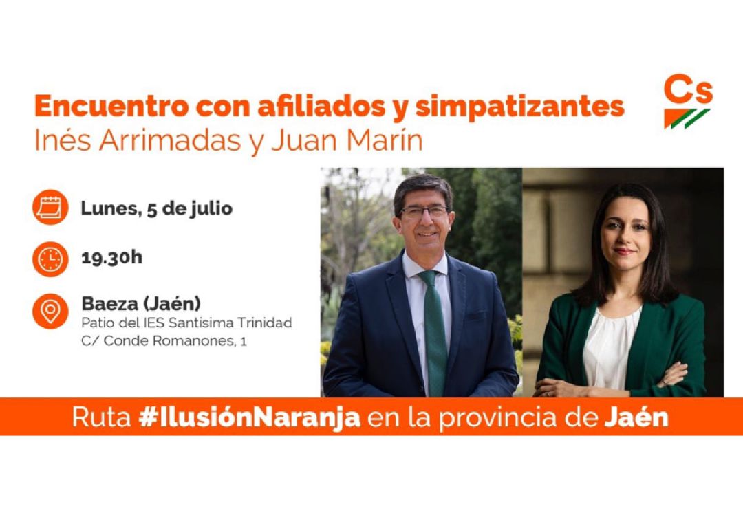 Inés Arrimadas y Juan Marín se verán las caras en un encuentro, el próximo lunes, en Baeza Inés Arrimadas y Juan Marín se verán las caras en un encuentro, el próximo lunes, en Baeza