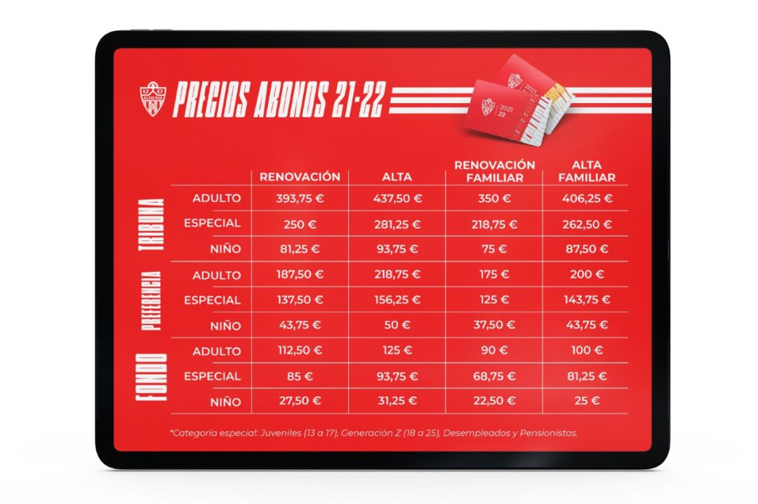 Precios de los abonos del Almería. Precios de los abonos del Almería.