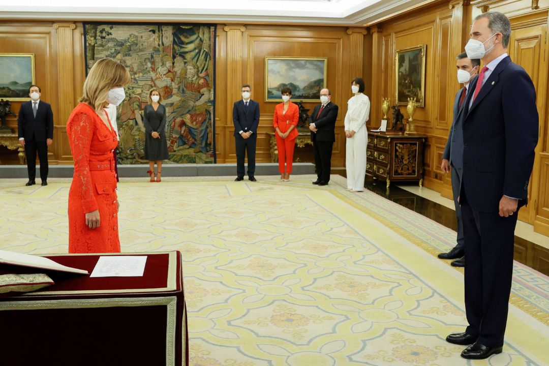 La nueva ministra de Educación y Formación Profesional , Pilar Alegría, promete su cargo ante el Rey Felipe VI en un acto celebrado este lunes en el Palacio de La Zarzuela, en Madrid La nueva ministra de Educación y Formación Profesional , Pilar Alegría, promete su cargo ante el Rey Felipe VI en un acto celebrado este lunes en el Palacio de La Zarzuela, en Madrid