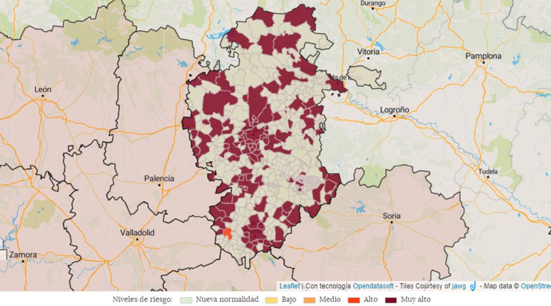 Mapa de municipios burgaleses afectados por nuevos casos en los últimos siete días Mapa de municipios burgaleses afectados por nuevos casos en los últimos siete días