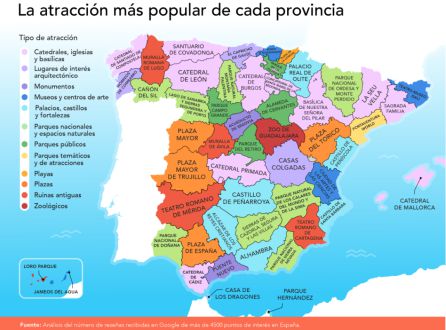Mapa con las atracciones más populares de cada provincia Mapa con las atracciones más populares de cada provincia