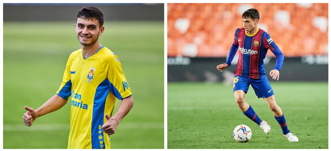Pedri, con la camiseta de Las Palmas y del FC Barcelona Pedri, con la camiseta de Las Palmas y del FC Barcelona