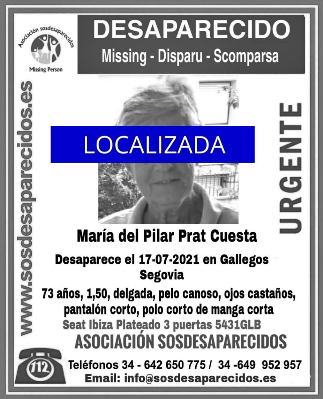Localizada la mujer desaparecida en Gallegos Localizada la mujer desaparecida en Gallegos
