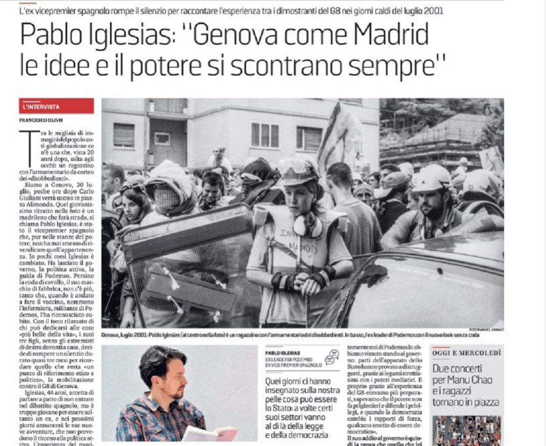 Imagen de la entrevista a Pablo Iglesias en el diario italiano 'La Stampa'. Imagen de la entrevista a Pablo Iglesias en el diario italiano 'La Stampa'.