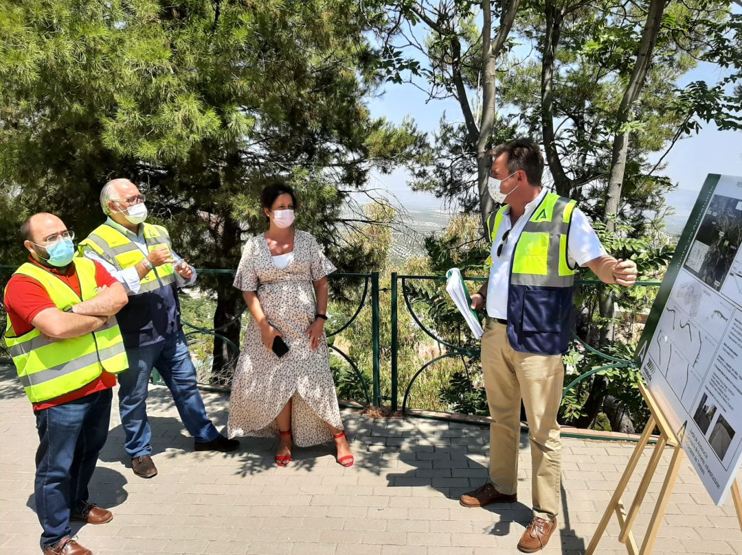 Alcalde, delegado y viceconsejera, de izquierda a derecha, atienden a las explicaciones del tecnico sobre el proyecto de actuación en la travesía de JImena Alcalde, delegado y viceconsejera, de izquierda a derecha, atienden a las explicaciones del tecnico sobre el proyecto de actuación en la travesía de JImena