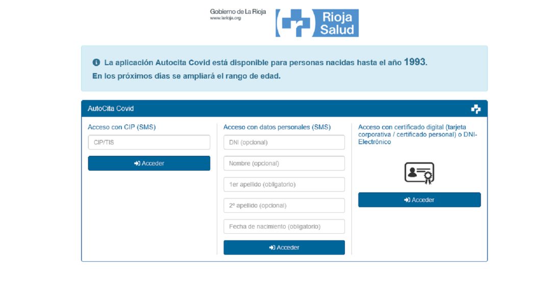 Pagina web de la autocita Covid. Pagina web de la autocita Covid.