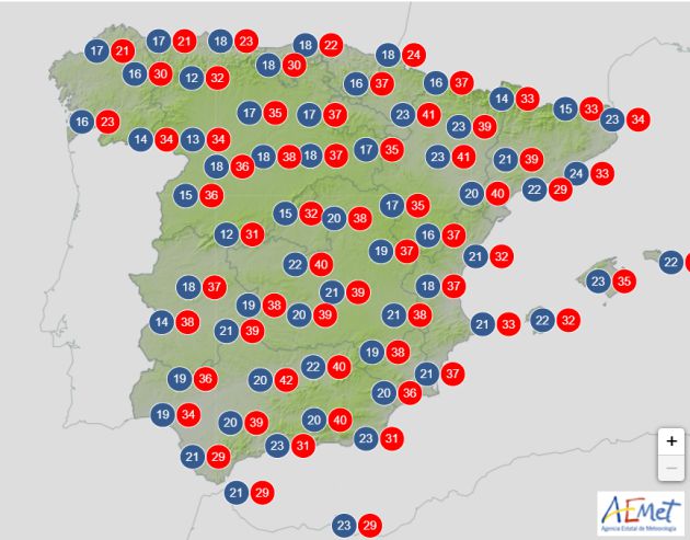 Temperaturas máximas y mínimas previstas para el jueves. Temperaturas máximas y mínimas previstas para el jueves.