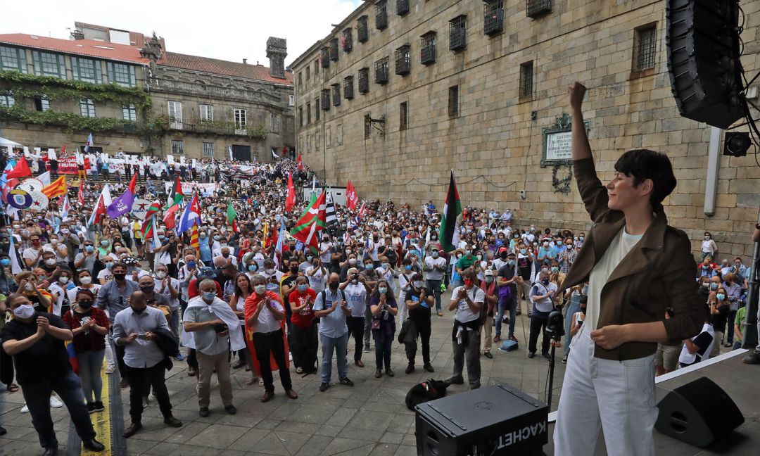 La portavoz nacional del BNG, Ana Pontón, durante la manifestación que ha convocado el partido con motivo del Día da Patria Galega, a 25 de julio de 2021, en Santiago de Compostela. La portavoz nacional del BNG, Ana Pontón, durante la manifestación que ha convocado el partido con motivo del Día da Patria Galega, a 25 de julio de 2021, en Santiago de Compostela.