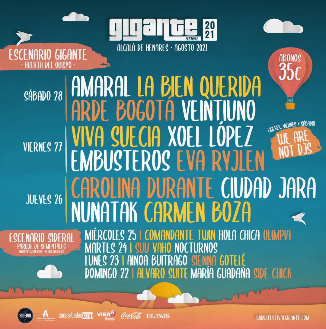 Cartel del Festival Gigante, agosto 2021 en Alcalá de Henares. Cartel del Festival Gigante, agosto 2021 en Alcalá de Henares.