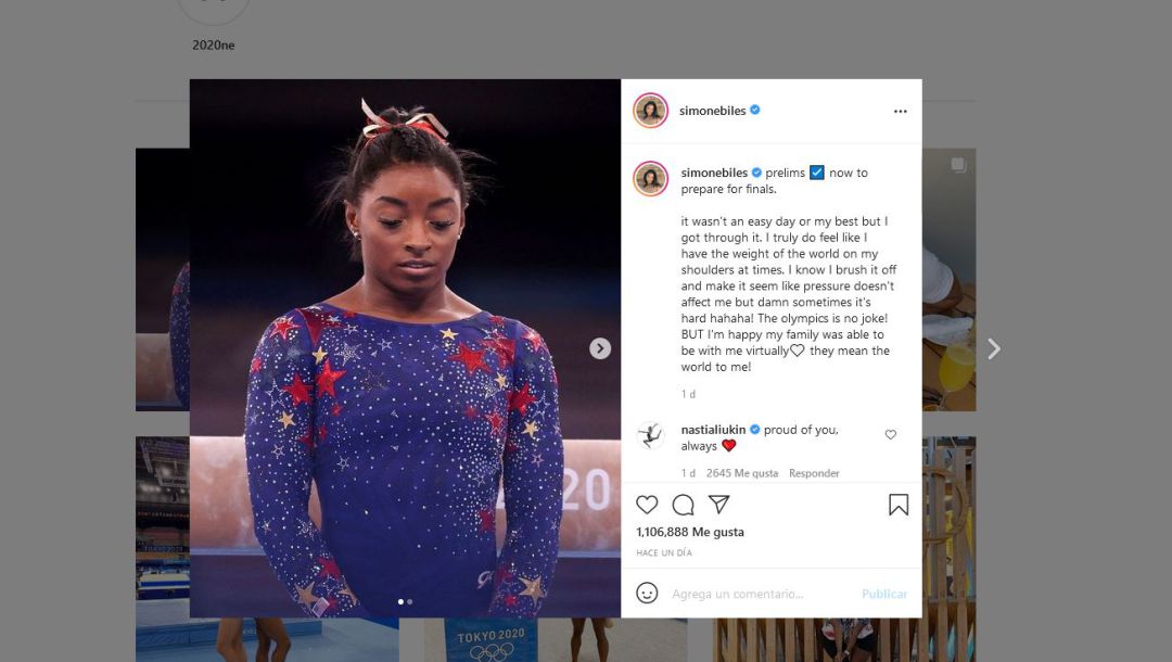 El mensaje de Simone Biles en su cuenta de Instagram. El mensaje de Simone Biles en su cuenta de Instagram.