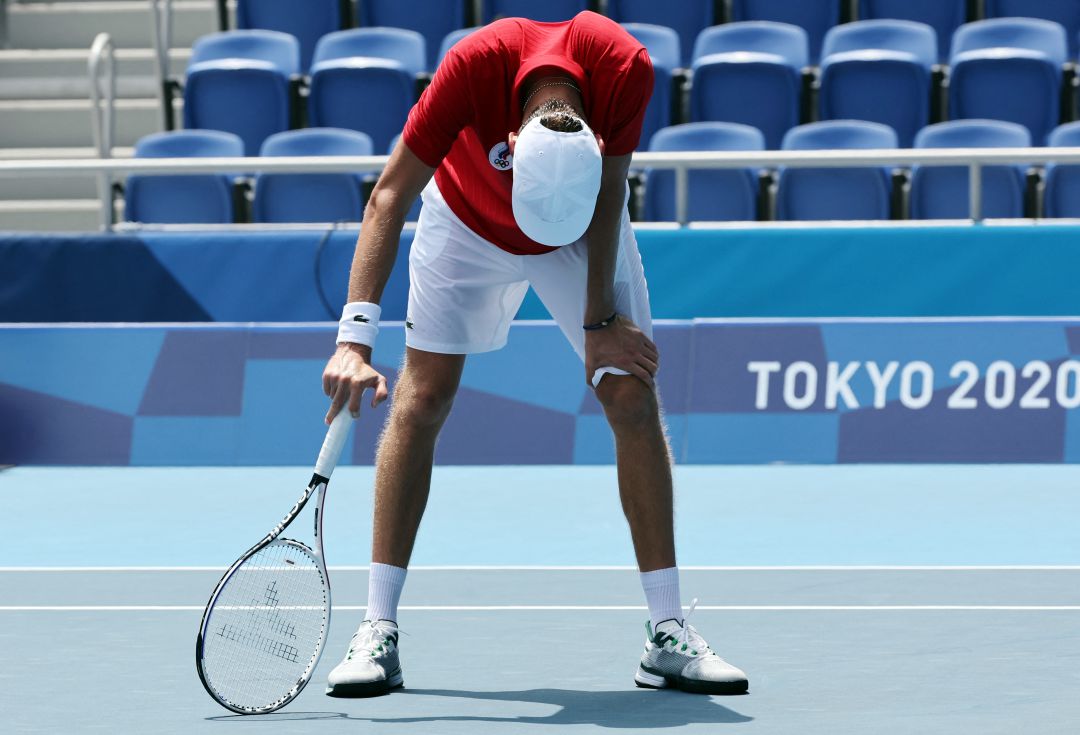 Medvedev, en su partido ante Fognini. Medvedev, en su partido ante Fognini.