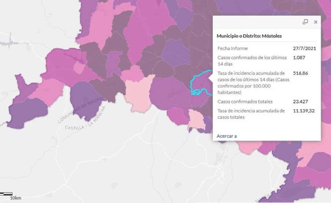 Mapa epidemiológico con los datos de Móstoles Mapa epidemiológico con los datos de Móstoles