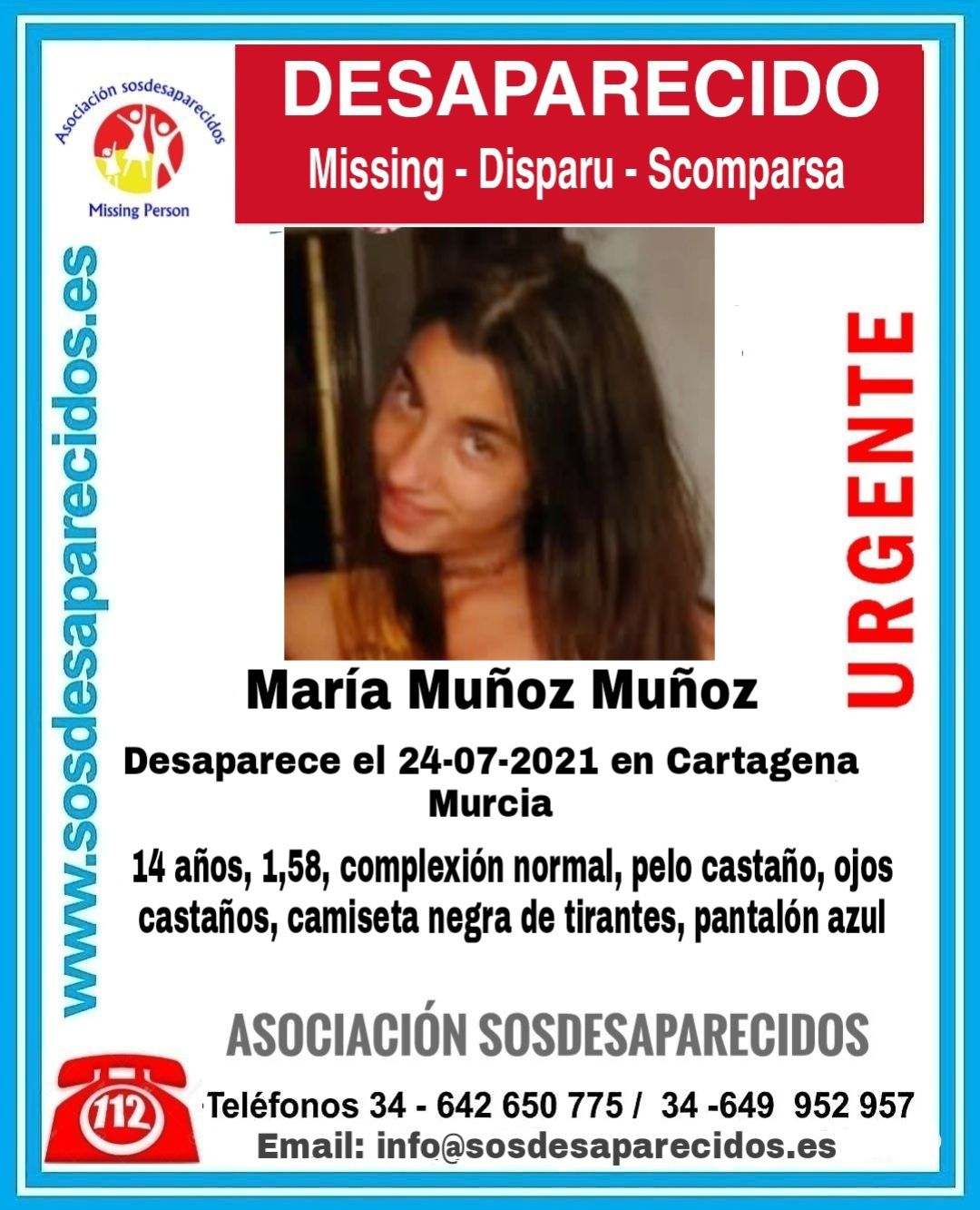 Alertan de la desaparición de una joven de 14 años en Cartagena Alertan de la desaparición de una joven de 14 años en Cartagena