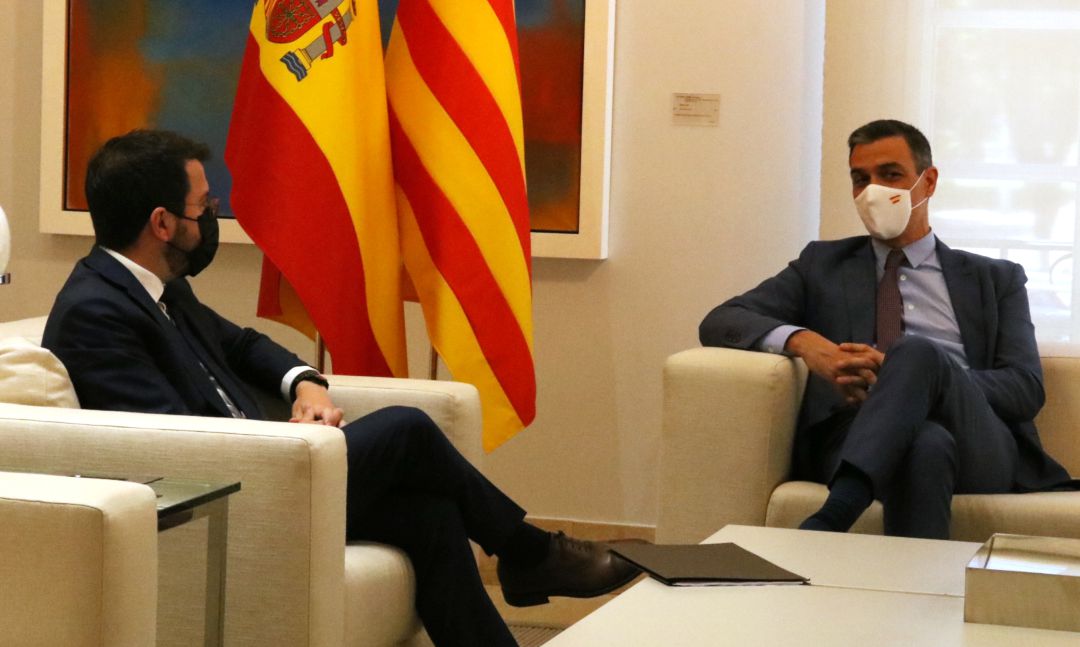 Imatge de la trobada Sánchez-Aragonès, el 29 de juny Imatge de la trobada Sánchez-Aragonès, el 29 de juny