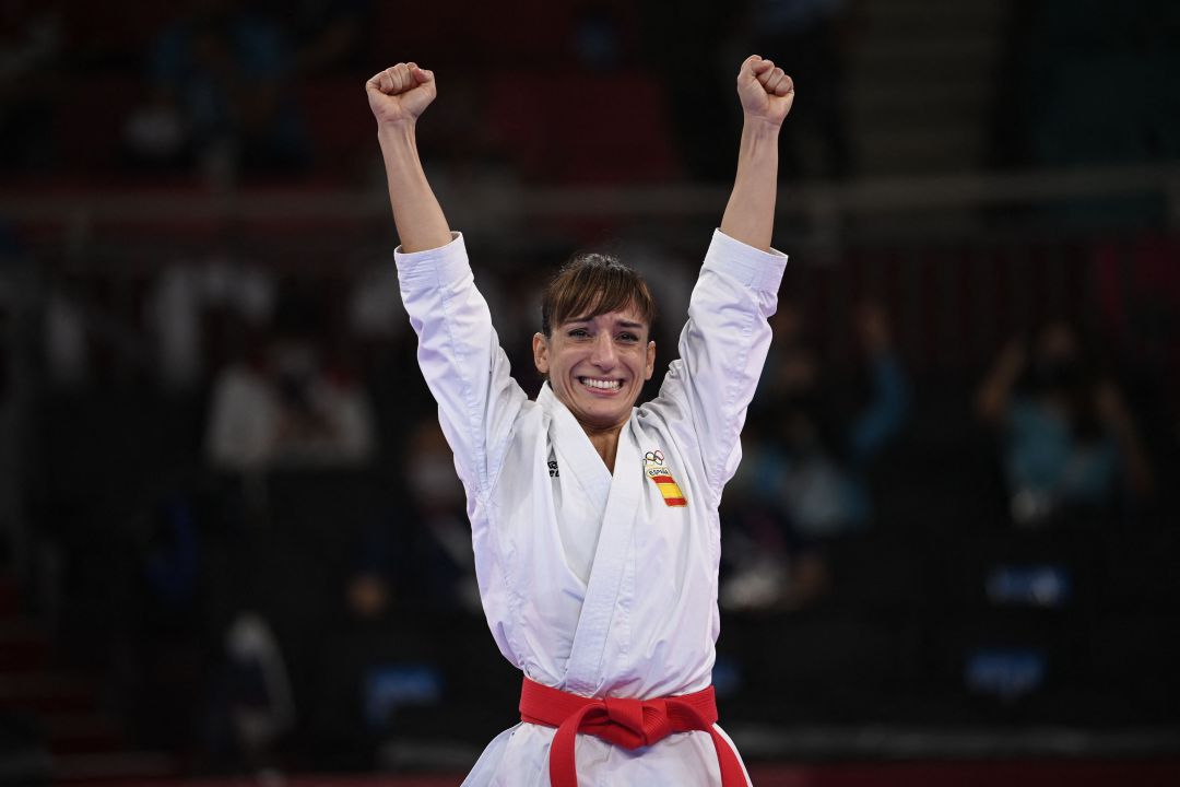 Sandra Sánchez celebra su victoria en la final olímpica de katas. Sandra Sánchez celebra su victoria en la final olímpica de katas.