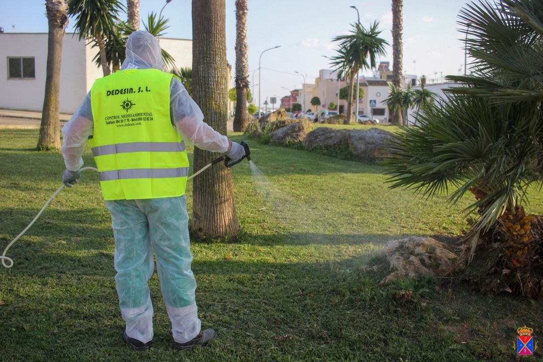 Imagen de archivo de un operario en La Puebla del Río realizando un tratamiento contra los mosquitos Imagen de archivo de un operario en La Puebla del Río realizando un tratamiento contra los mosquitos