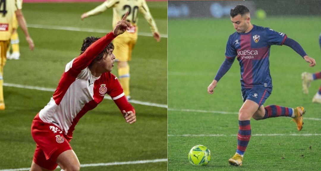 Pablo Moreno celebrant un gol amb el Girona i Borja García en la seva etapa a Huesca. Pablo Moreno celebrant un gol amb el Girona i Borja García en la seva etapa a Huesca.