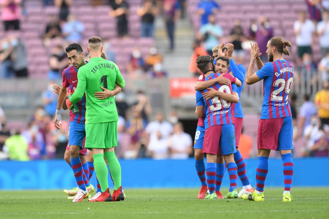 Los jugadores del FC Barcelona, durante el partido contra el Getafe. Los jugadores del FC Barcelona, durante el partido contra el Getafe.