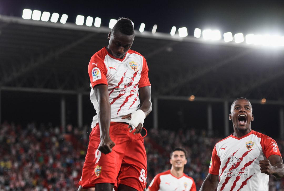 Umar Sadiq celebrando el primer gol ante el Málaga. Umar Sadiq celebrando el primer gol ante el Málaga.