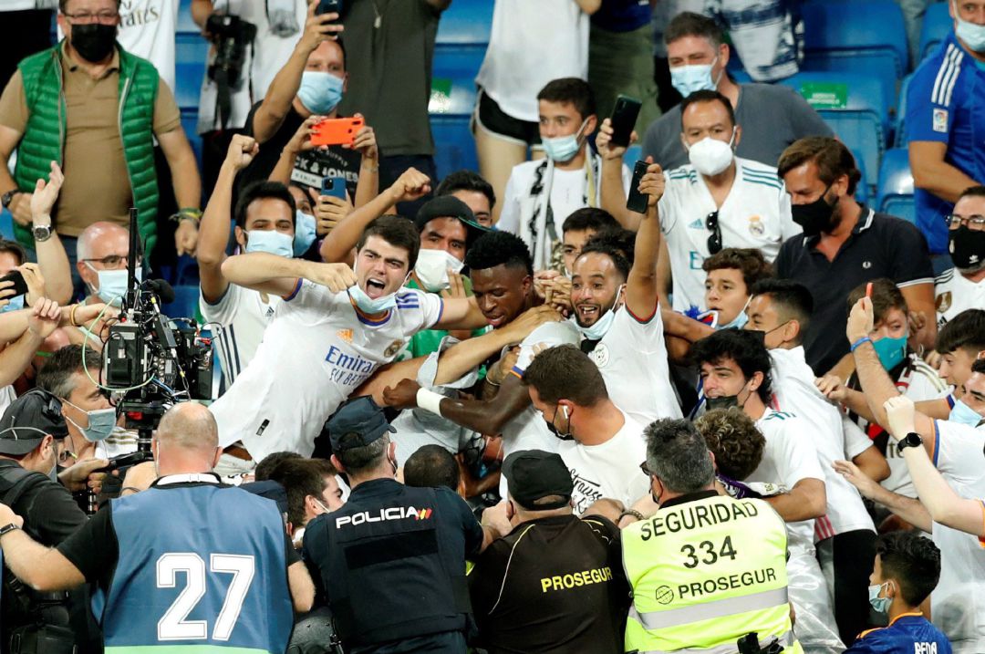 El delantero del Real Madrid Vinicius Junior, tras su gol. El delantero del Real Madrid Vinicius Junior, tras su gol.