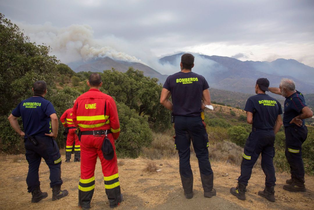 Varios medios intentan extinguir el incendio de Sierra Bermeja, este lunes. Varios medios intentan extinguir el incendio de Sierra Bermeja, este lunes.
