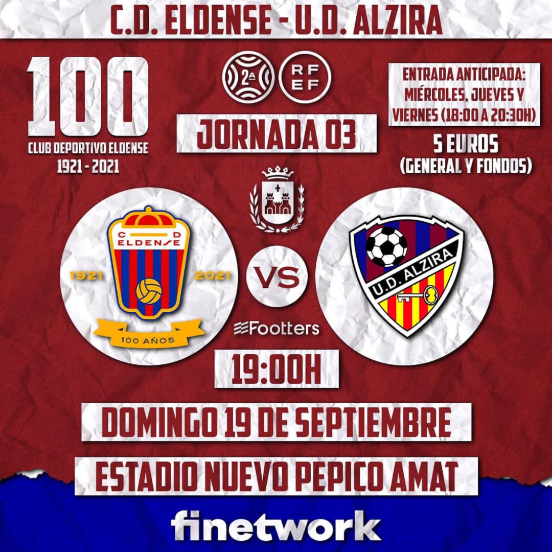 El Eldense quiere llenar el aforo permitido en el partido contra la U. D. Alzira El Eldense quiere llenar el aforo permitido en el partido contra la U. D. Alzira