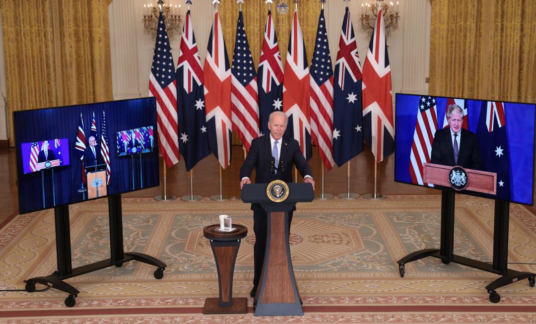 La reunión entre el presidente de Estados Unidos, Joe Biden, el primer ministro británico, Boris Johnson, y el mandatario de Australia, Scott Morrisson. La reunión entre el presidente de Estados Unidos, Joe Biden, el primer ministro británico, Boris Johnson, y el mandatario de Australia, Scott Morrisson.