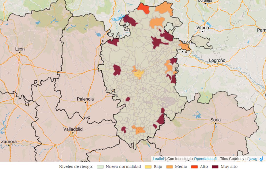 Mapa de la incidencia de la covid en Burgos a 15 de septiembre de 2021 Mapa de la incidencia de la covid en Burgos a 15 de septiembre de 2021