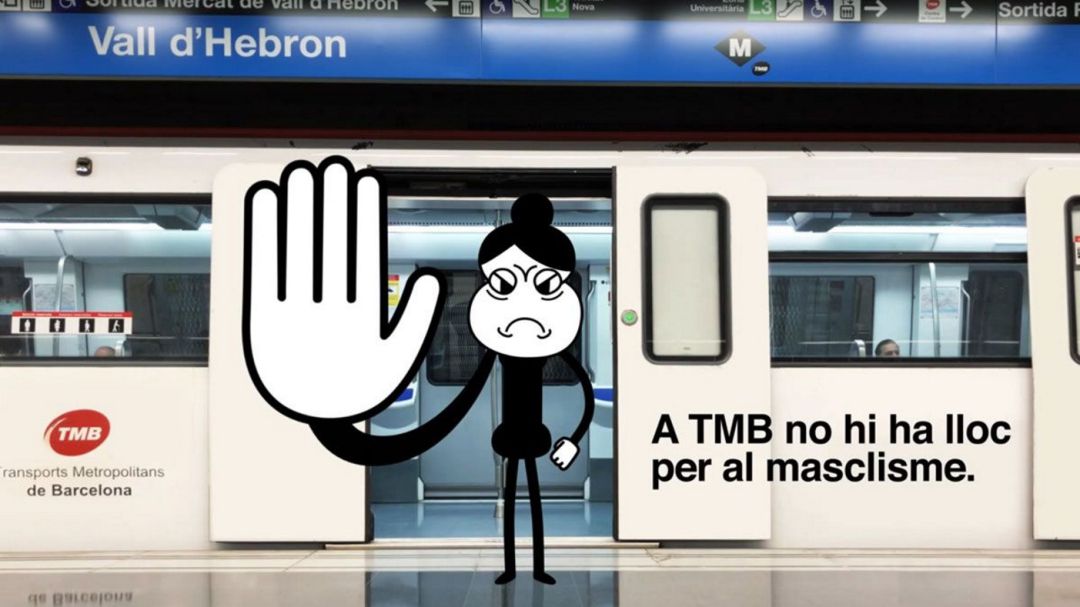 Imagen de una campaña de Transportes Metropolitanos de Barcelona contra el acoso en el transporte público Imagen de una campaña de Transportes Metropolitanos de Barcelona contra el acoso en el transporte público