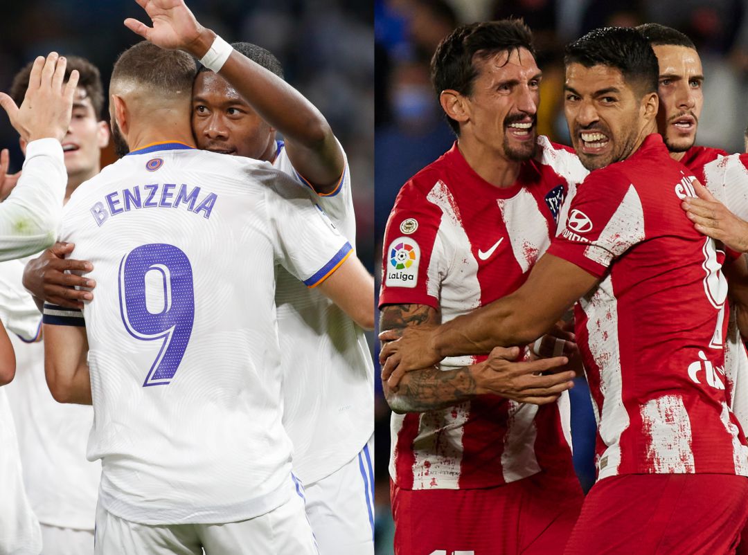 A la izquierda, Benzema celebra un gol con Alaba; a la derecha, Luis Suárez hace lo mismo con Savic A la izquierda, Benzema celebra un gol con Alaba; a la derecha, Luis Suárez hace lo mismo con Savic