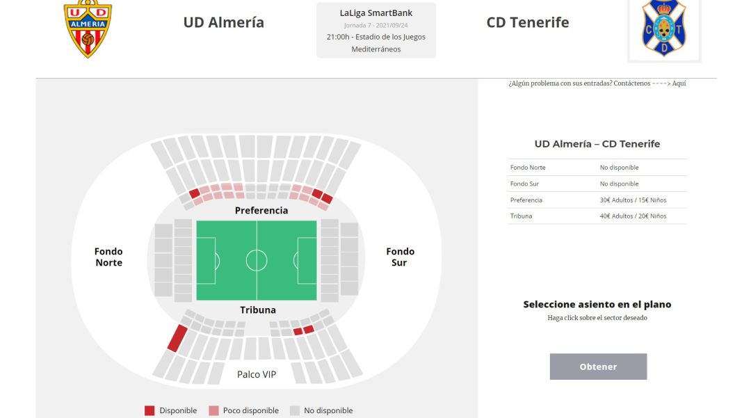 El portal para sacar las entradas del Almería-Tenerife. El portal para sacar las entradas del Almería-Tenerife.