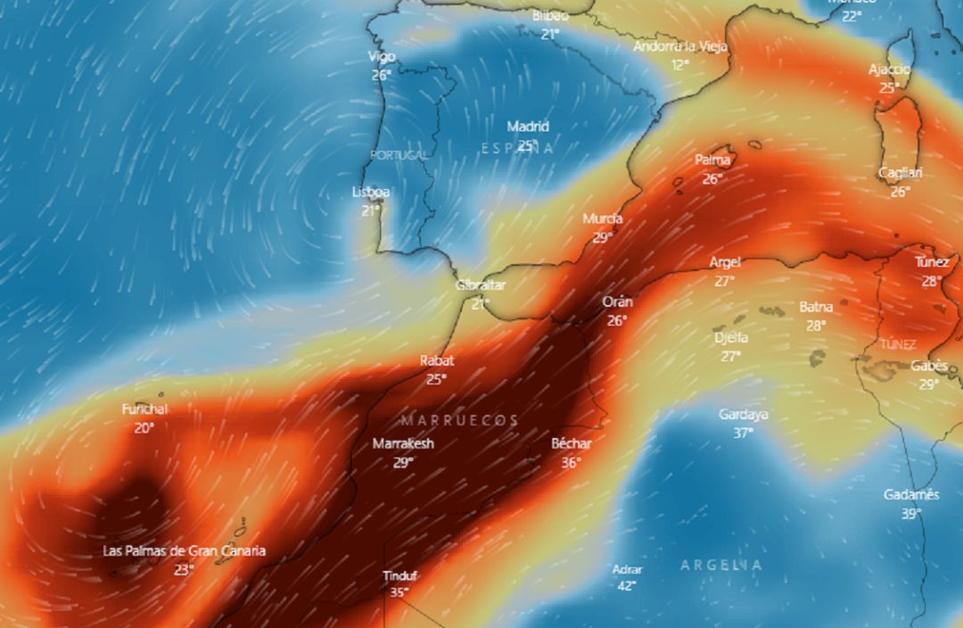 Imagen del recorrido de la nube de dioxido de azufre hacía la Península Ibérica Imagen del recorrido de la nube de dioxido de azufre hacía la Península Ibérica