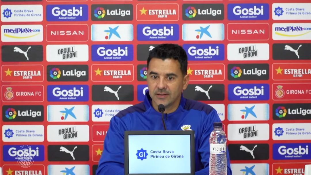 Míchel en la compareixença abans del partit contra el Real Oviedo. Míchel en la compareixença abans del partit contra el Real Oviedo.
