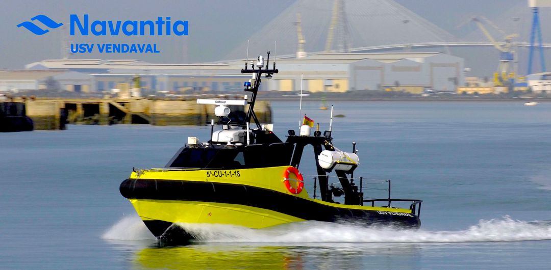 Vehículo autónomo 'Vendaval' de Navantia en aguas de la Bahía de Cádiz Vehículo autónomo 'Vendaval' de Navantia en aguas de la Bahía de Cádiz