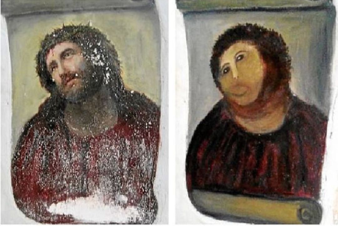 El Ecce Homo antes y después de la restauración de Cecilia El Ecce Homo antes y después de la restauración de Cecilia