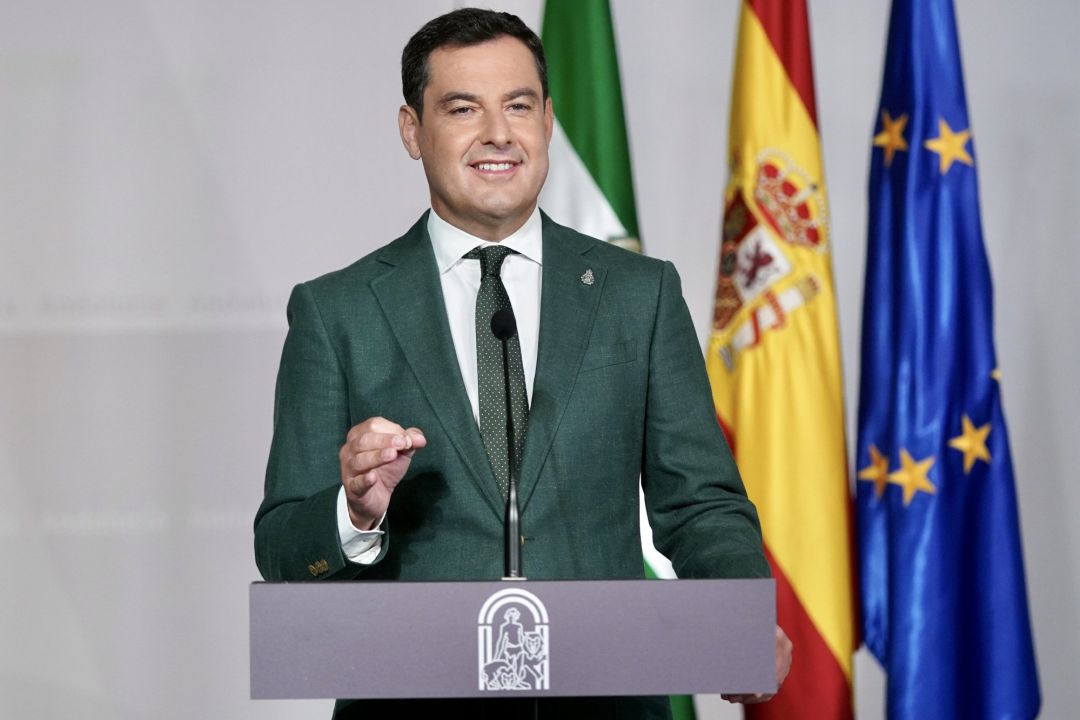 El presidente de la Junta de Andalucía, Juanma Moreno, este marates El presidente de la Junta de Andalucía, Juanma Moreno, este marates