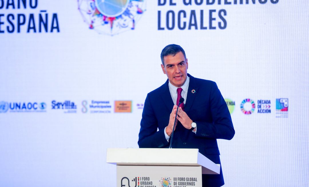 Pedro Sánchez durante su intervención el el Foro Global de Gobiernos Locales Pedro Sánchez durante su intervención el el Foro Global de Gobiernos Locales