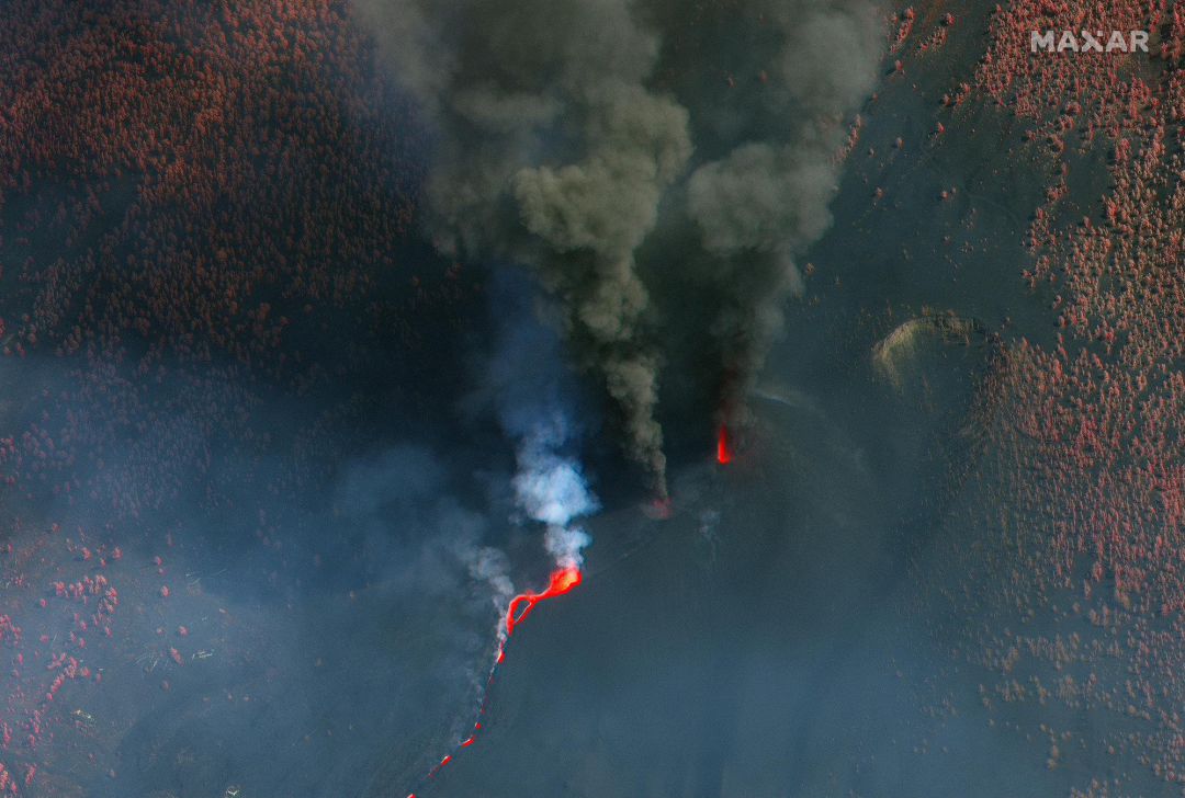 Imagen de satélite del volcán de Cumbre Vieja. Imagen de satélite del volcán de Cumbre Vieja.