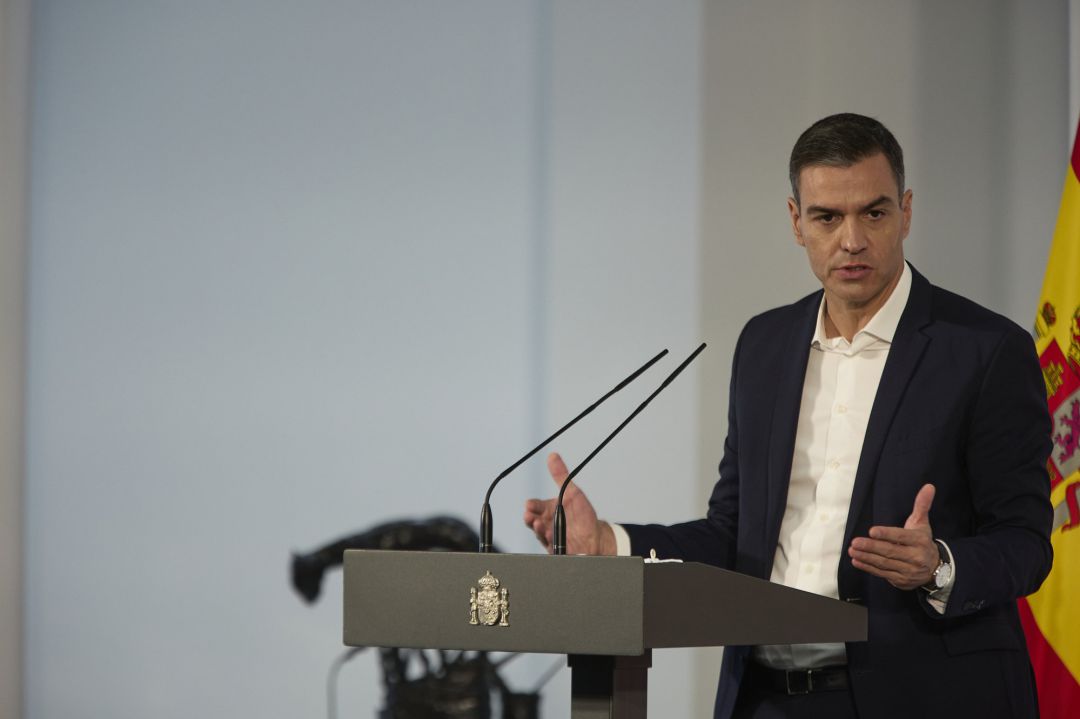 El presidente del Gobierno, Pedro Sánchez, en el acto institucional ‘Salud Mental y COVID-19’, en el Palacio de la Moncloa, a 9 de octubre de 2021, en Madrid (España). El presidente del Gobierno, Pedro Sánchez, en el acto institucional ‘Salud Mental y COVID-19’, en el Palacio de la Moncloa, a 9 de octubre de 2021, en Madrid (España).