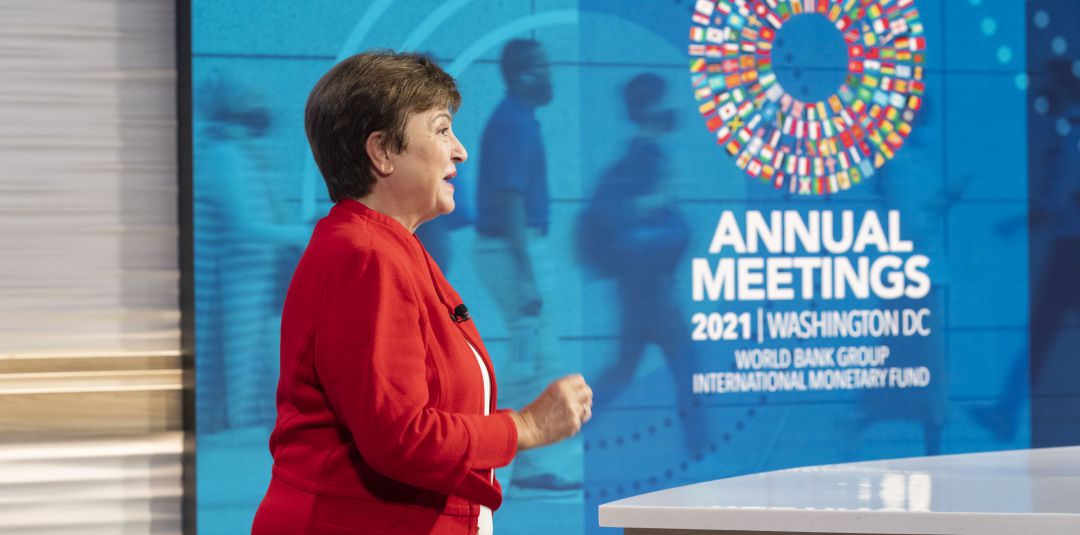 La directora gerente del Fondo Monetario, Kristalina Georgieva, en el discurso de inauguración de la Asamblea Anual La directora gerente del Fondo Monetario, Kristalina Georgieva, en el discurso de inauguración de la Asamblea Anual