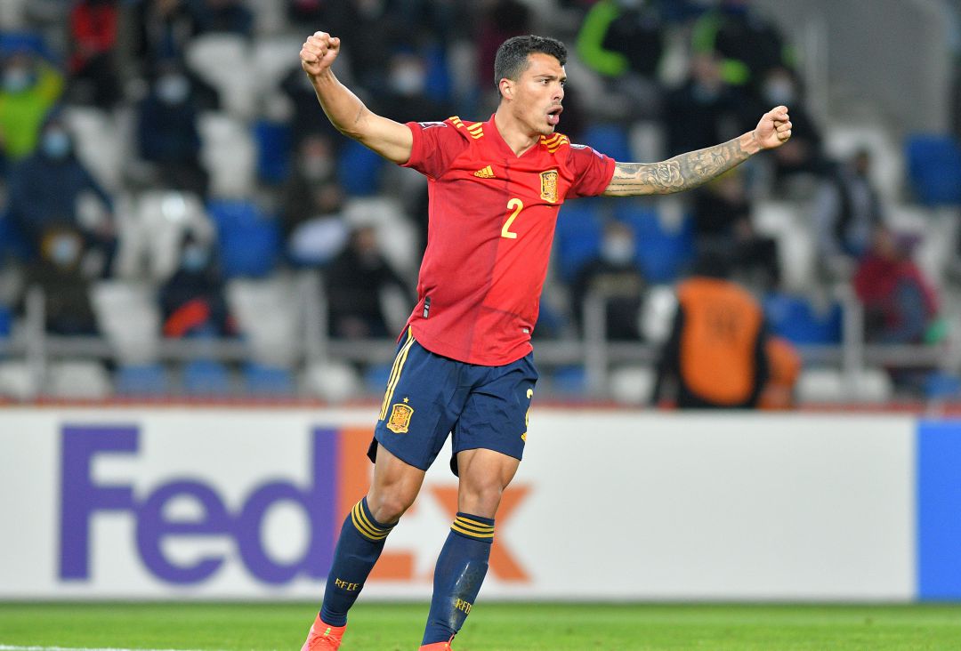 Pedro Porro celebra un gol de España en su debut con la absoluta, el pasado 28 de marzo Pedro Porro celebra un gol de España en su debut con la absoluta, el pasado 28 de marzo