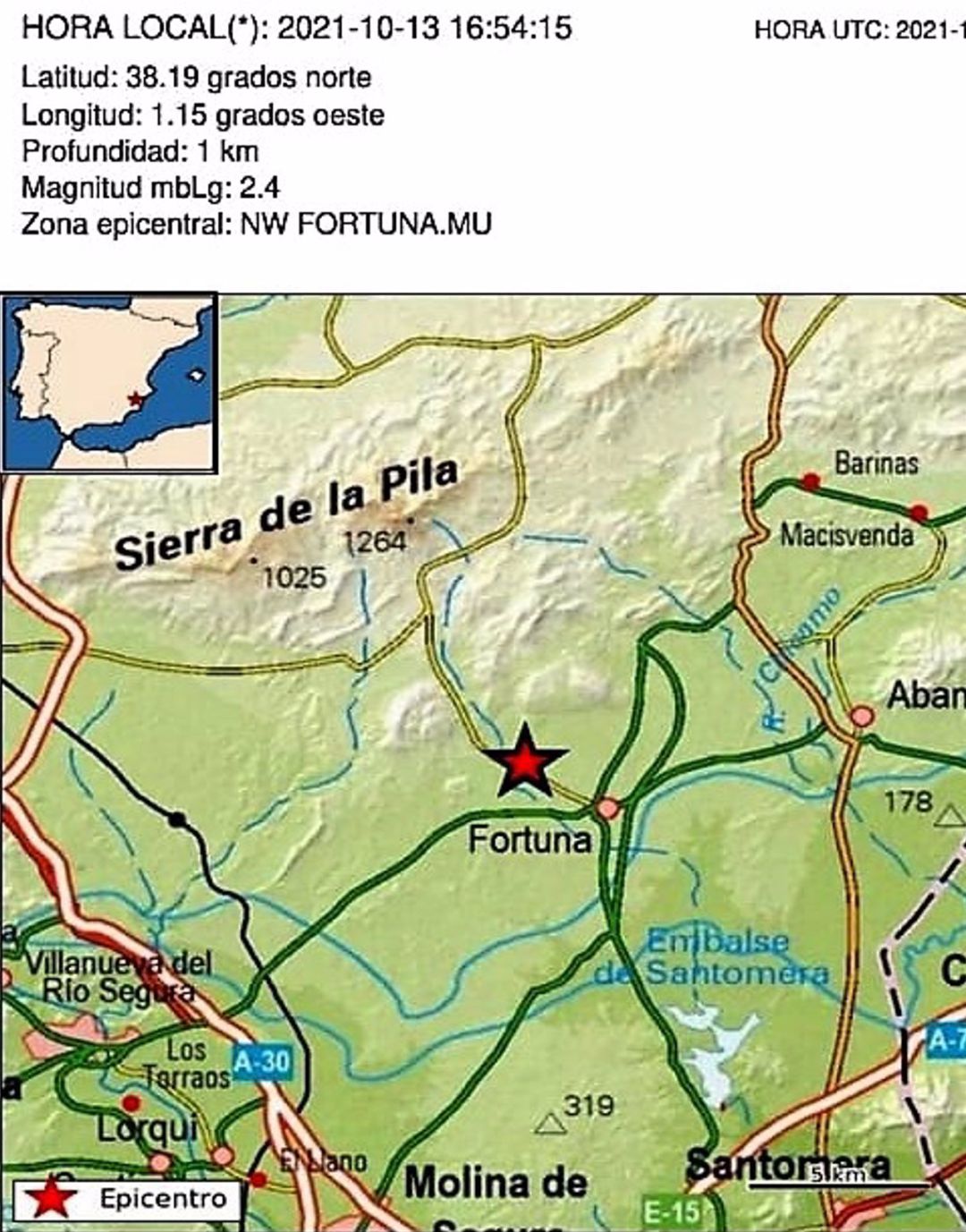 Localización del epicentro en el mapa Localización del epicentro en el mapa