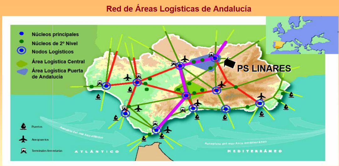 Plano de la red de áreas logísticas de Andalucía. Plano de la red de áreas logísticas de Andalucía.