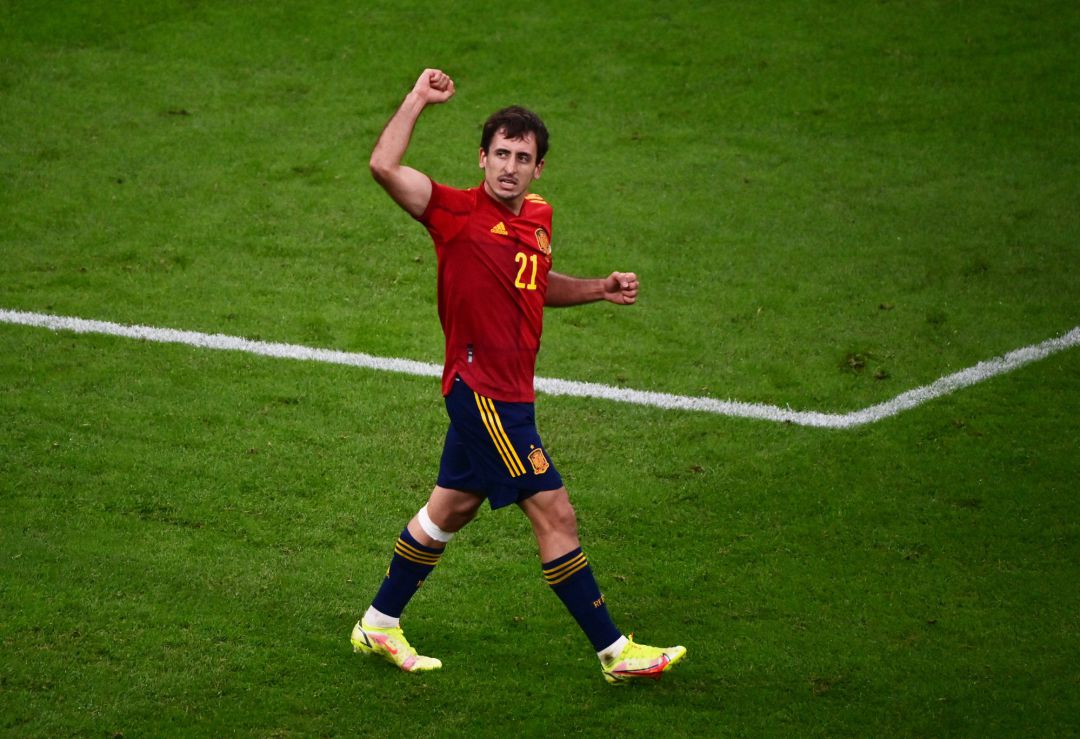.MILAN, ITALY - OCTOBER 10: Mikel Oyarzabal of Spain celebrates after scoring their sides first goal during the UEFA Nations League 2021 Final match between Spain and France at San Siro Stadium on October 10, 2021 in Milan, Italy. (Photo by Marco Bertorello - Pool/Getty Images) .MILAN, ITALY - OCTOBER 10: Mikel Oyarzabal of Spain celebrates after scoring their sides first goal during the UEFA Nations League 2021 Final match between Spain and France at San Siro Stadium on October 10, 2021 in Milan, Italy. (Photo by Marco Bertorello - Pool/Getty Images)
