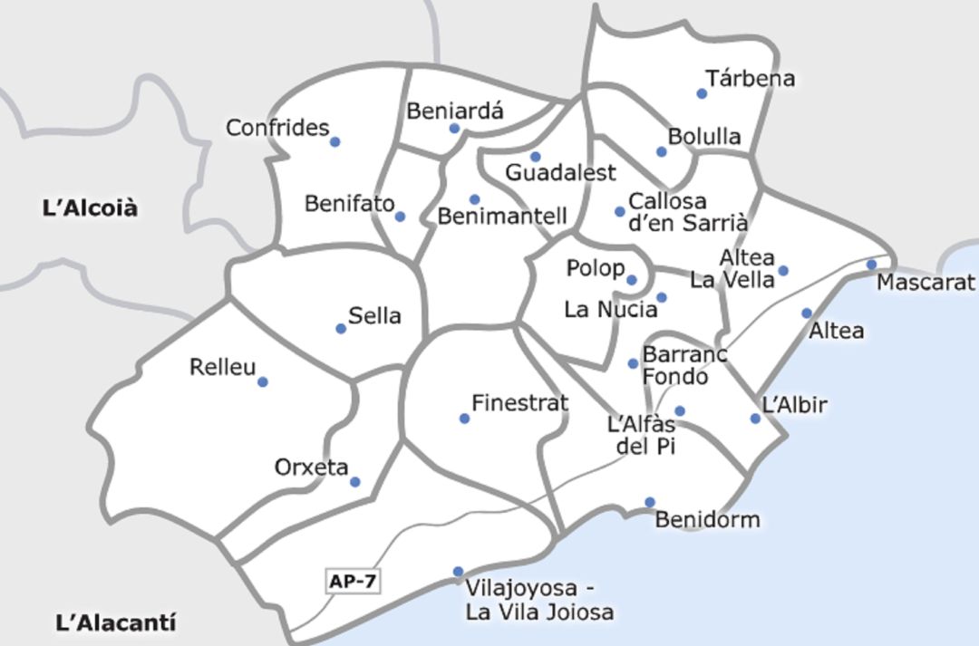Mapa de la Marina Baixa Mapa de la Marina Baixa