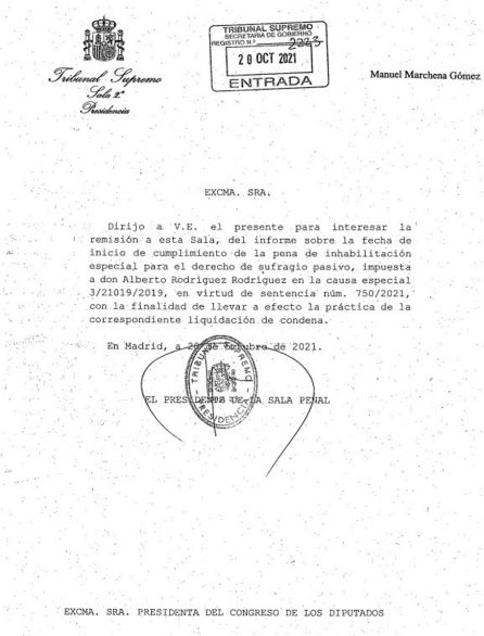 Oficio del juez Marchena. Oficio del juez Marchena.