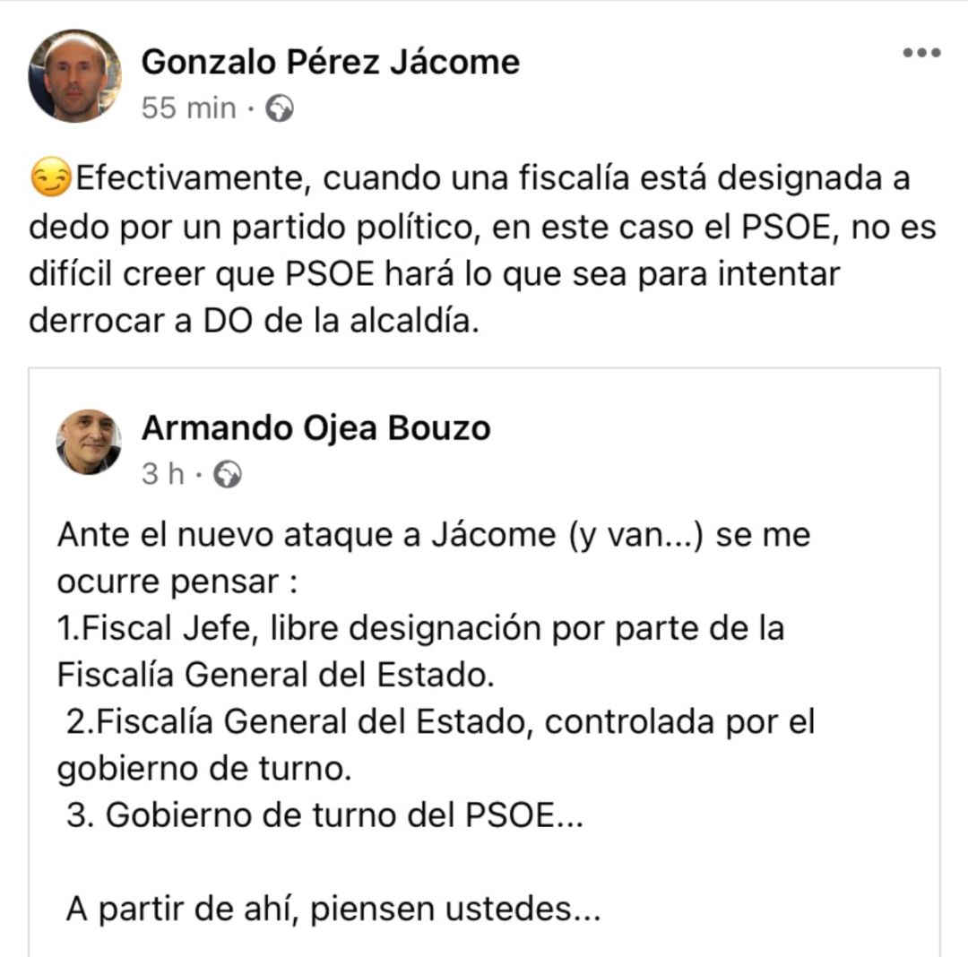 Captura de pantalla de los mensajes de Facebook de Jácome y Ojea Captura de pantalla de los mensajes de Facebook de Jácome y Ojea