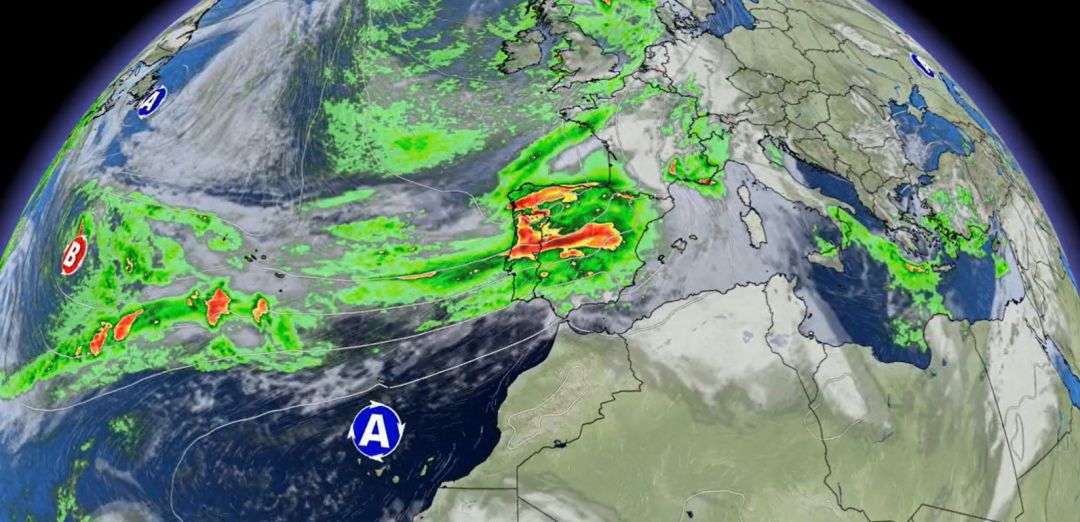 El frente atlántico, en toda su plenitud en el mapa previsto para el sábado. El frente atlántico, en toda su plenitud en el mapa previsto para el sábado.